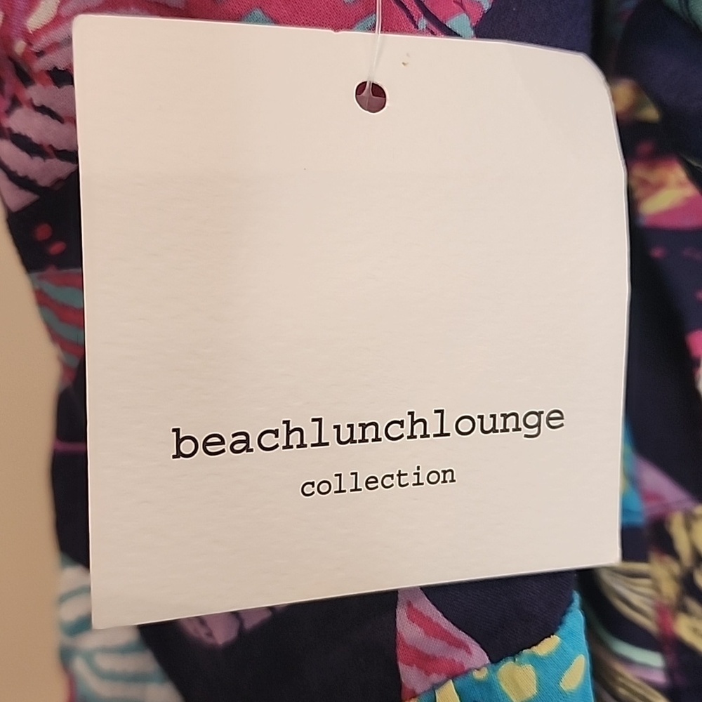 BEACHLUNCHLOUNGE NWT navy, gold, pink Tropical Floral Print Ruffled Elastic Back - Picture 4 of 9